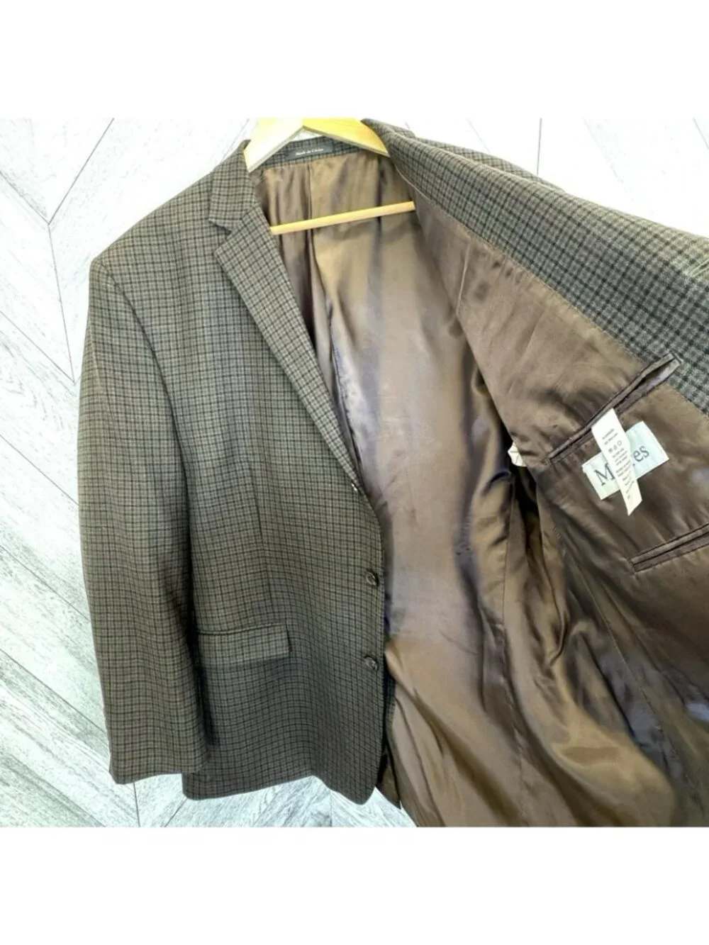Lauren Ralph Lauren 100% Wool Brown Windowpane Plaid Blazer Mens Size 50R